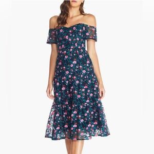 Dress the Population River Embroidered Floral Off the Shoulder Dress size small
